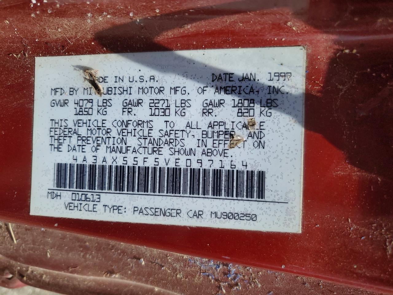 1997 Mitsubishi Eclipse Spyder Gst Red vin: 4A3AX55F5VE097164
