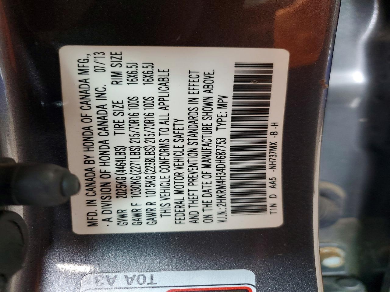 2013 Honda Cr-v Lx Gray vin: 2HKRM4H34DH687753