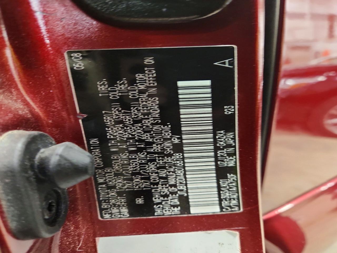 2008 Lexus Gx 470 Red vin: JTJBT20X480168788