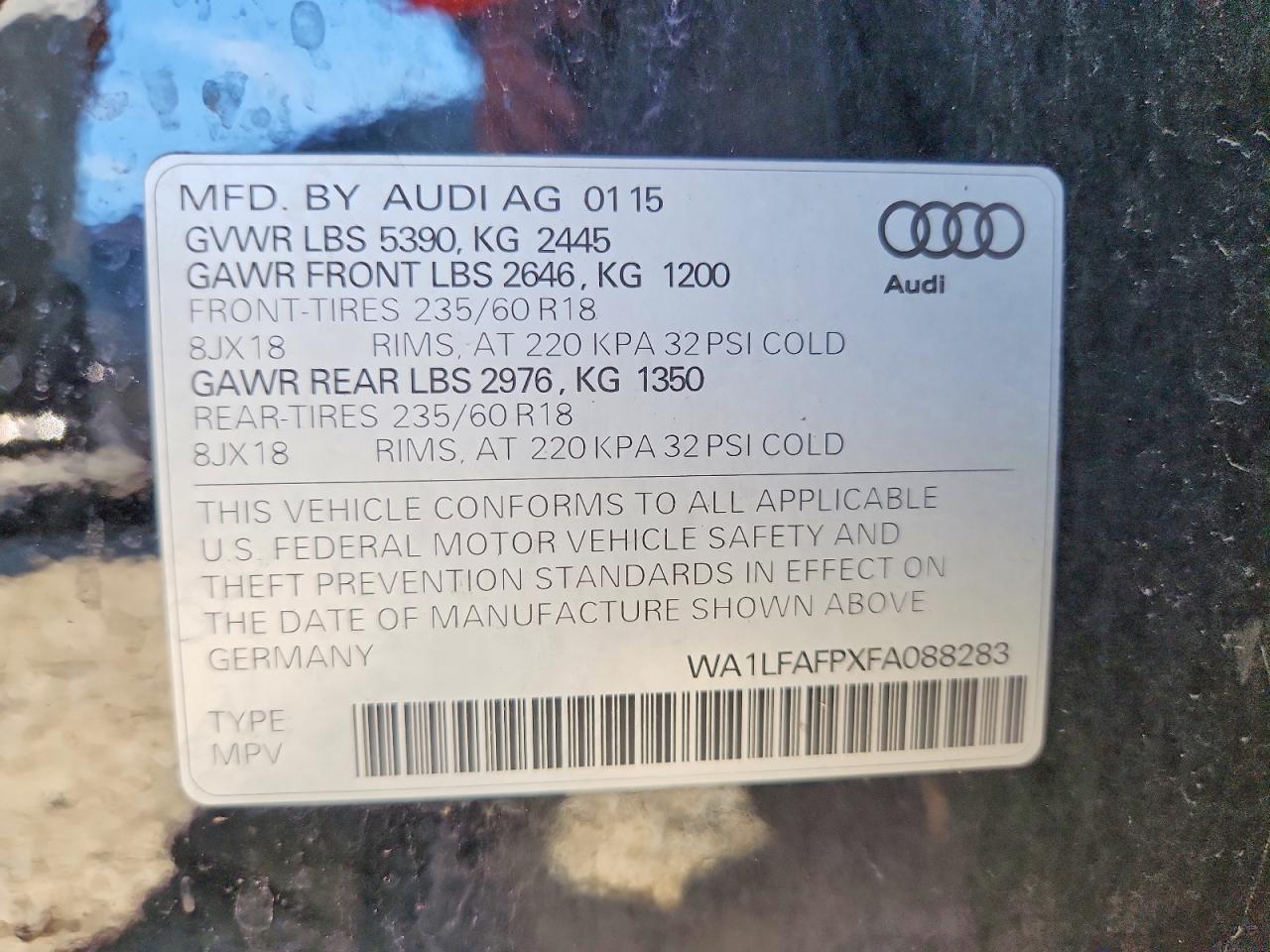 2015 Audi Q5 Premium Plus Black vin: WA1LFAFPXFA088283