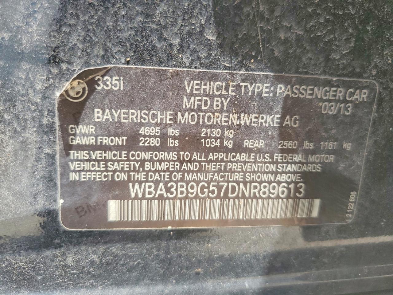 2013 Bmw 335 Xi Black vin: WBA3B9G57DNR89613