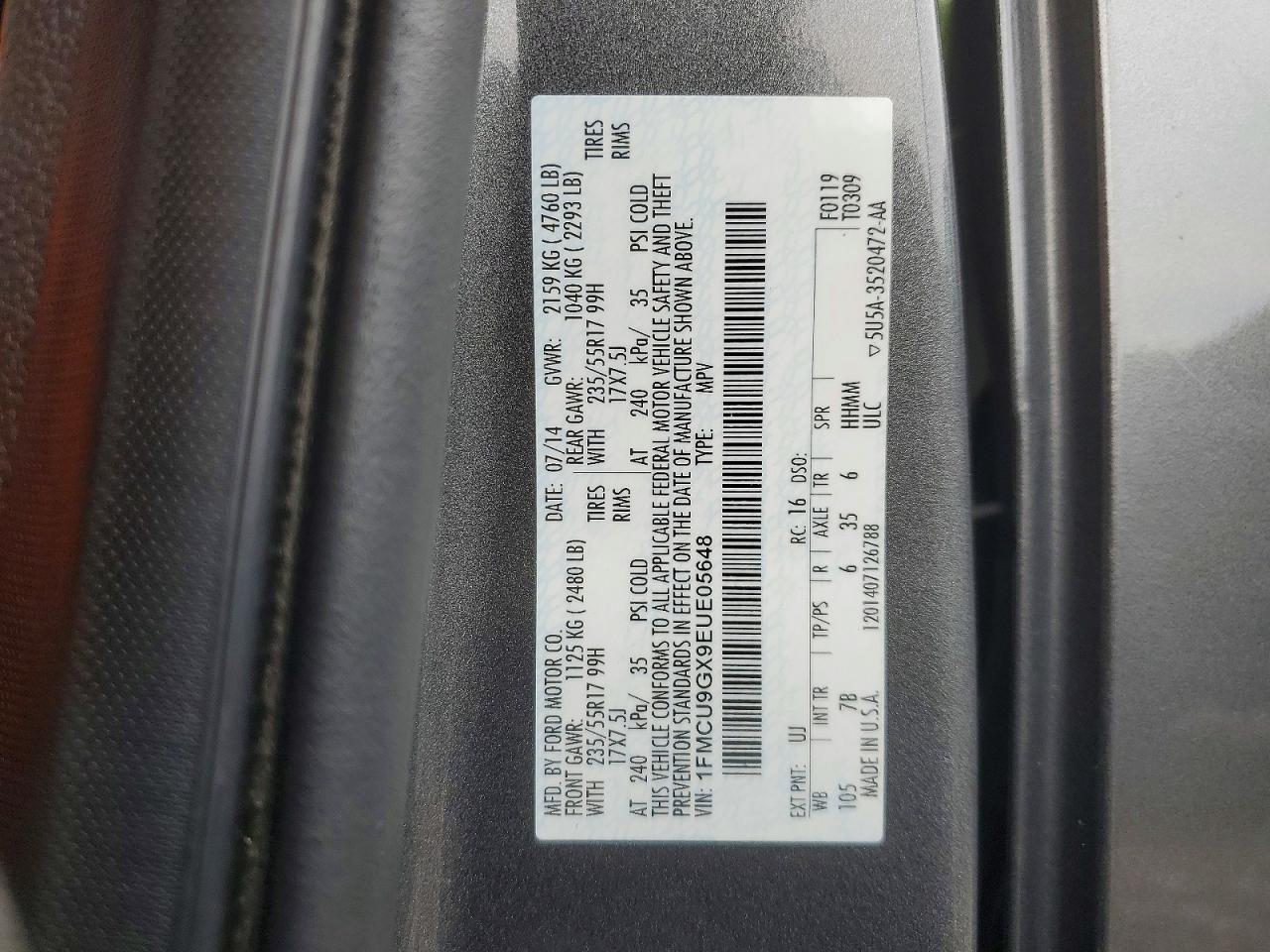 2014 Ford Escape Se Gray vin: 1FMCU9GX9EUE05648