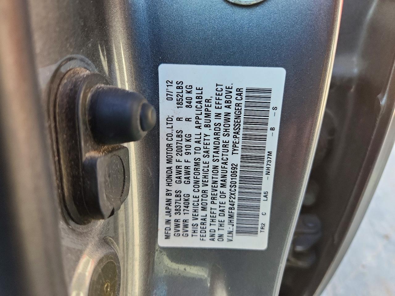 2012 Honda Civic Hybrid Gray vin: JHMFB4F2XCS010692