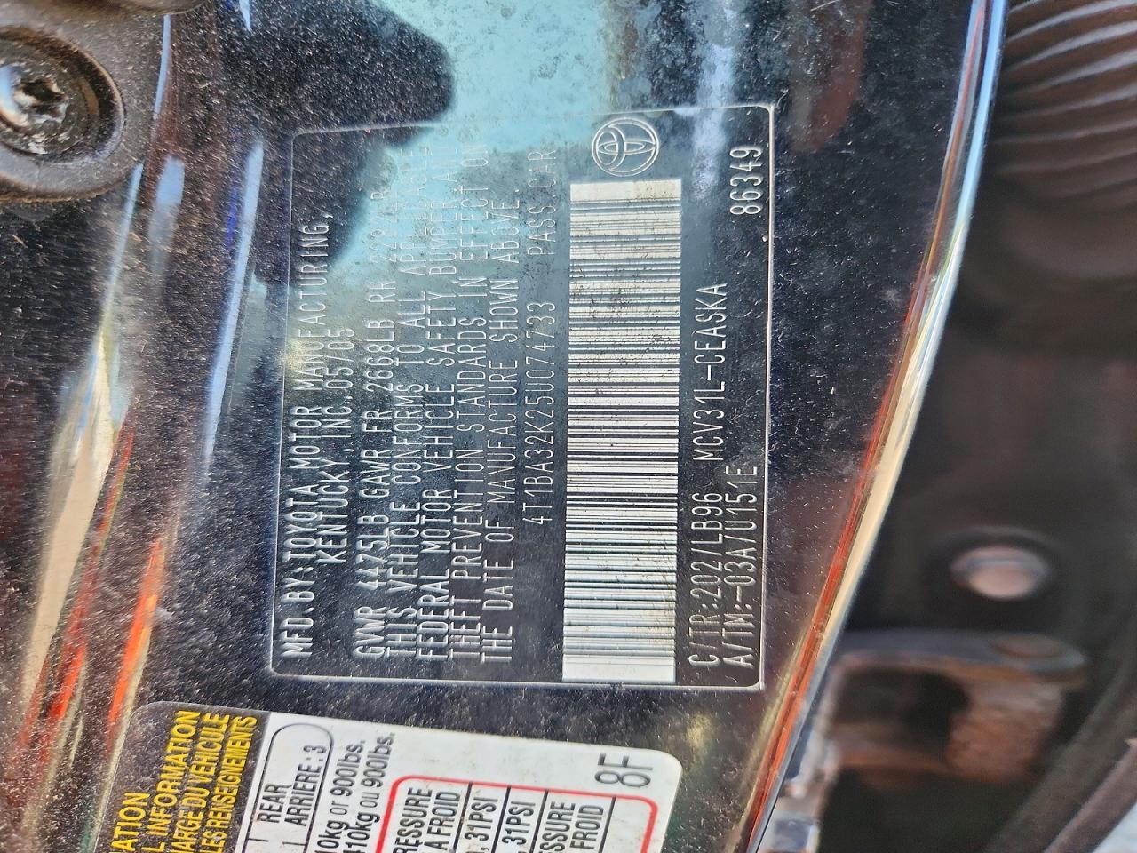 2005 Toyota Camry Se V6 Black vin: 4T1BA32K25U074733