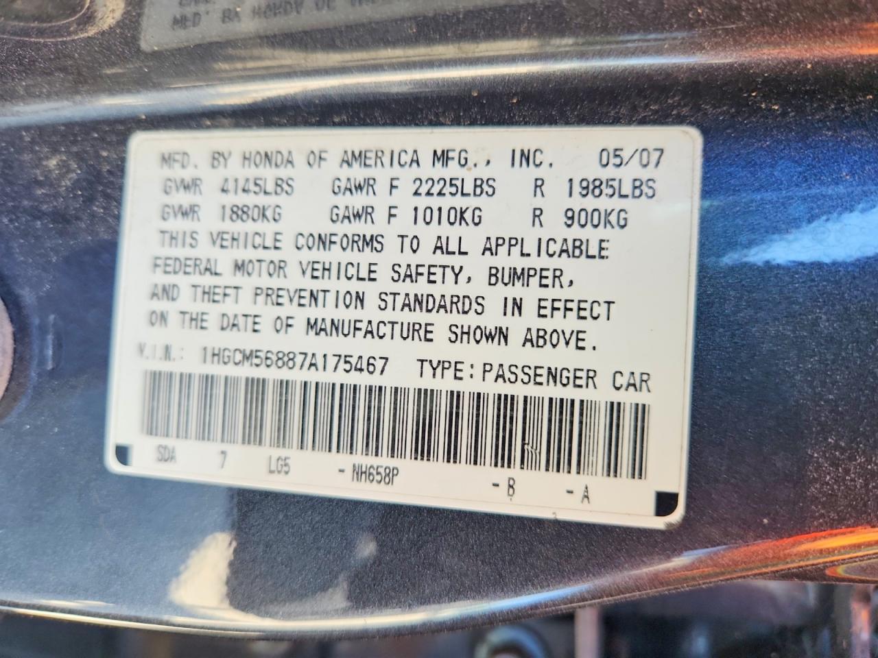 2007 Honda Accord Ex Gray vin: 1HGCM56887A175467