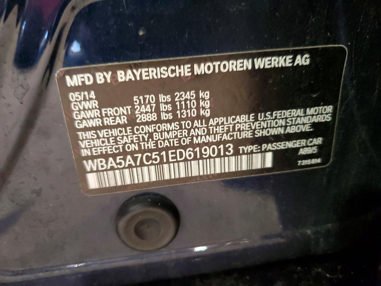 2014 Bmw 528 Xi Blue vin: WBA5A7C51ED619013