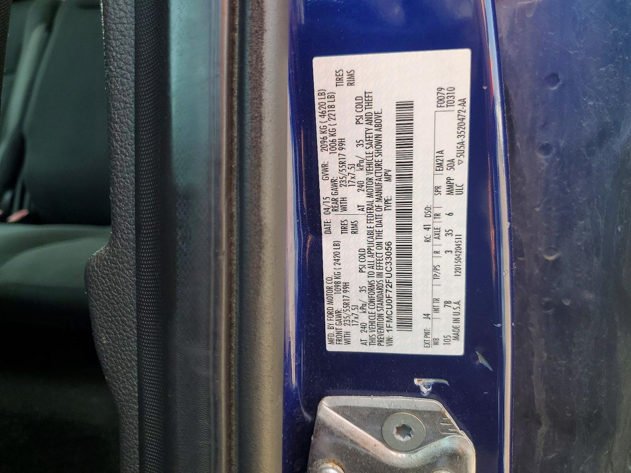 2015 Ford Escape S Синий vin: 1FMCU0F72FUC33056