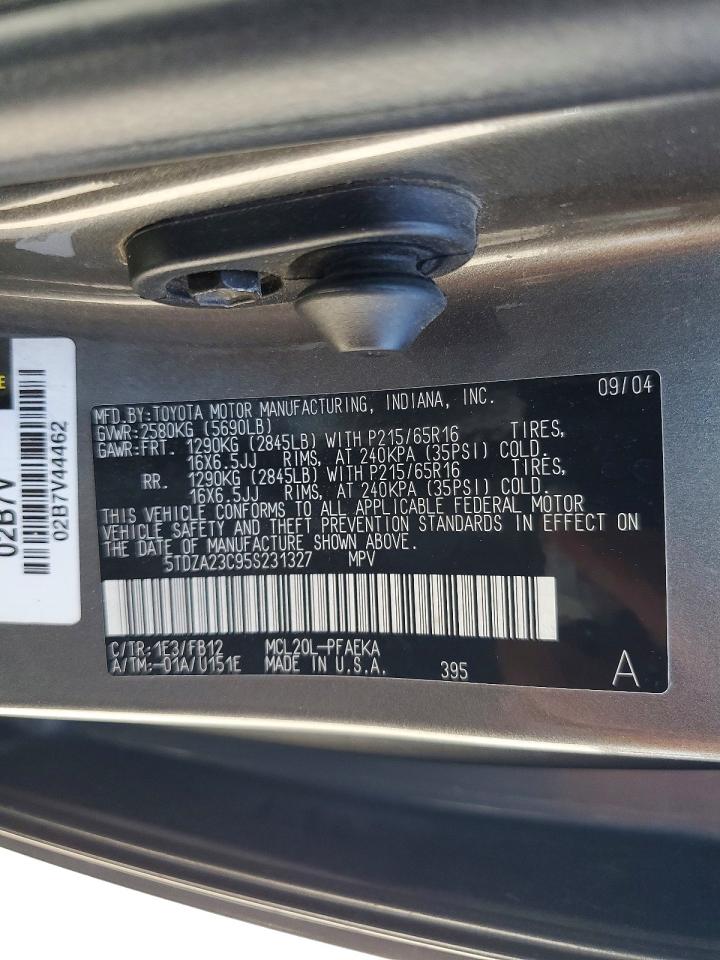 2005 Toyota Sienna Le 7 Passenger Серый vin: 5TDZA23C95S231327