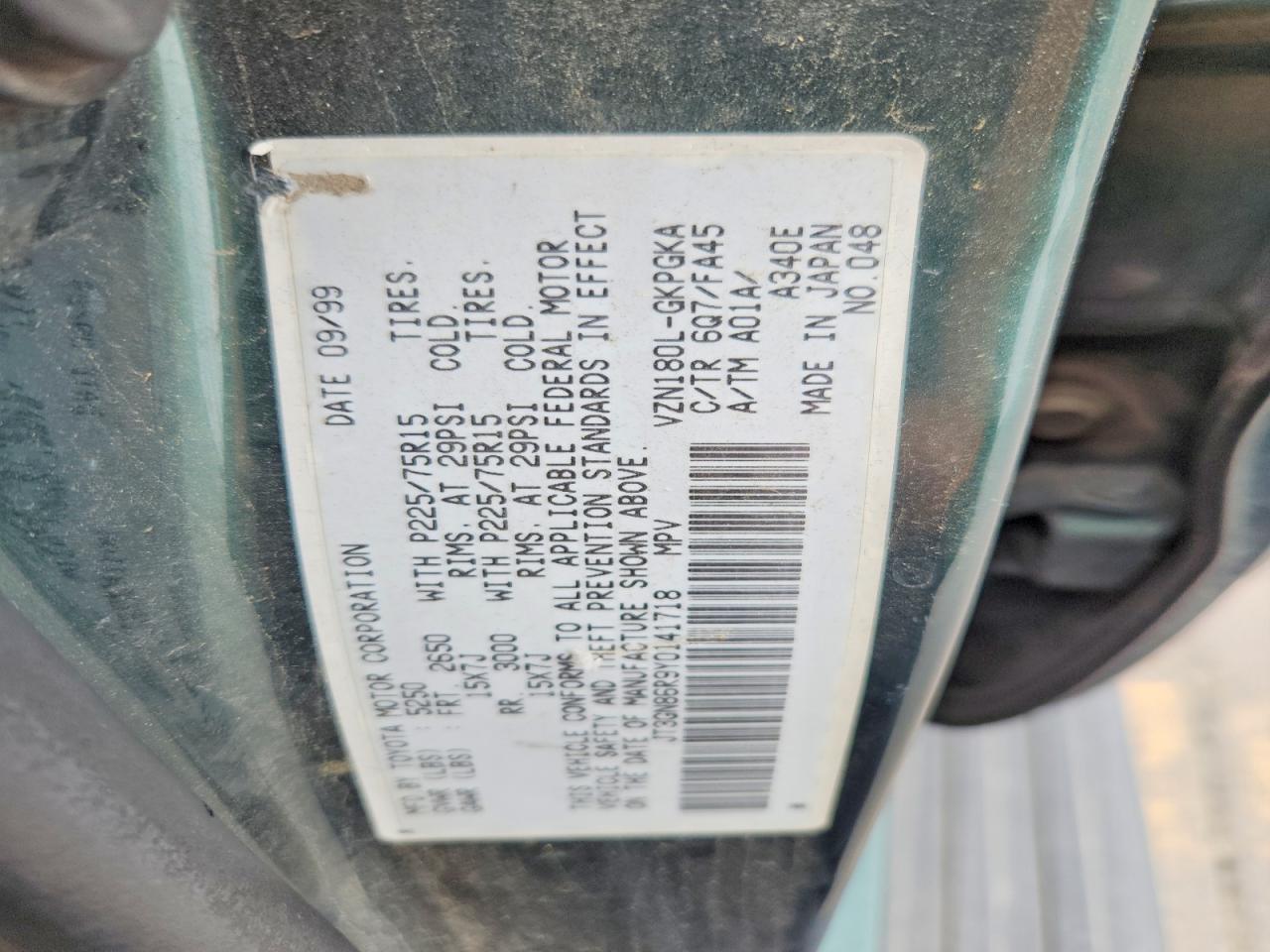 2000 Toyota 4runner Sr5 Green vin: JT3GN86R9Y0141718