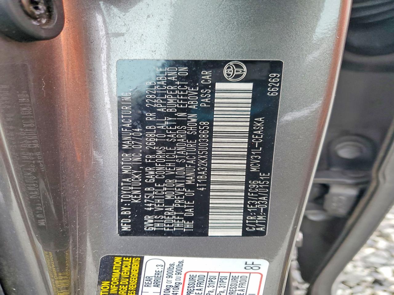2005 Toyota Camry Se V6 Gray vin: 4T1BA32KX5U038658