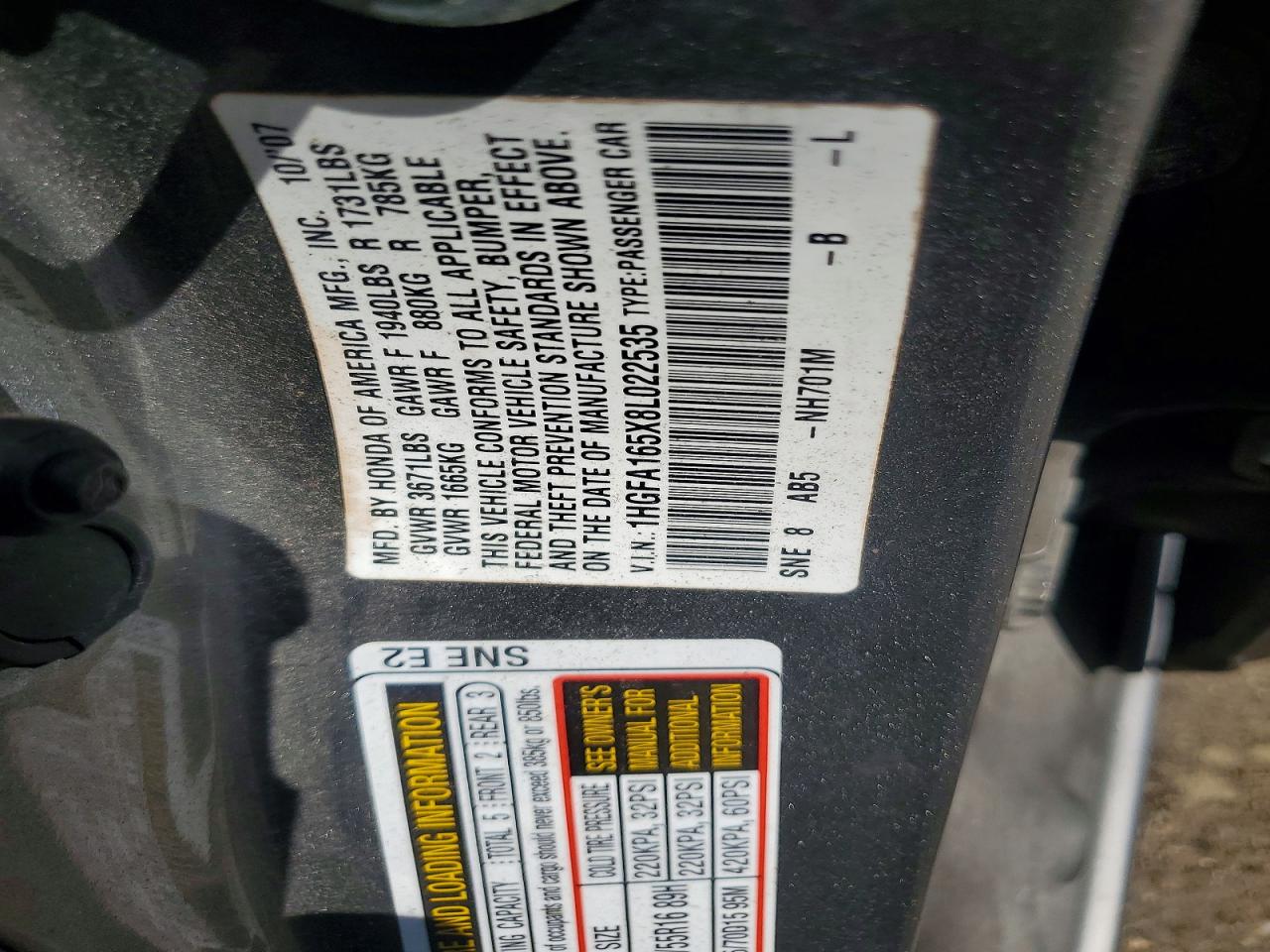 2008 Honda Civic Lx Tan vin: 1HGFA165X8L022535