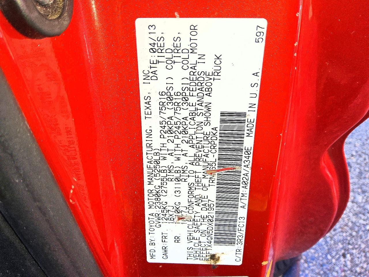 2013 Toyota Tacoma Prerunner Access Cab Red vin: 5TFTX4GN5DX021957