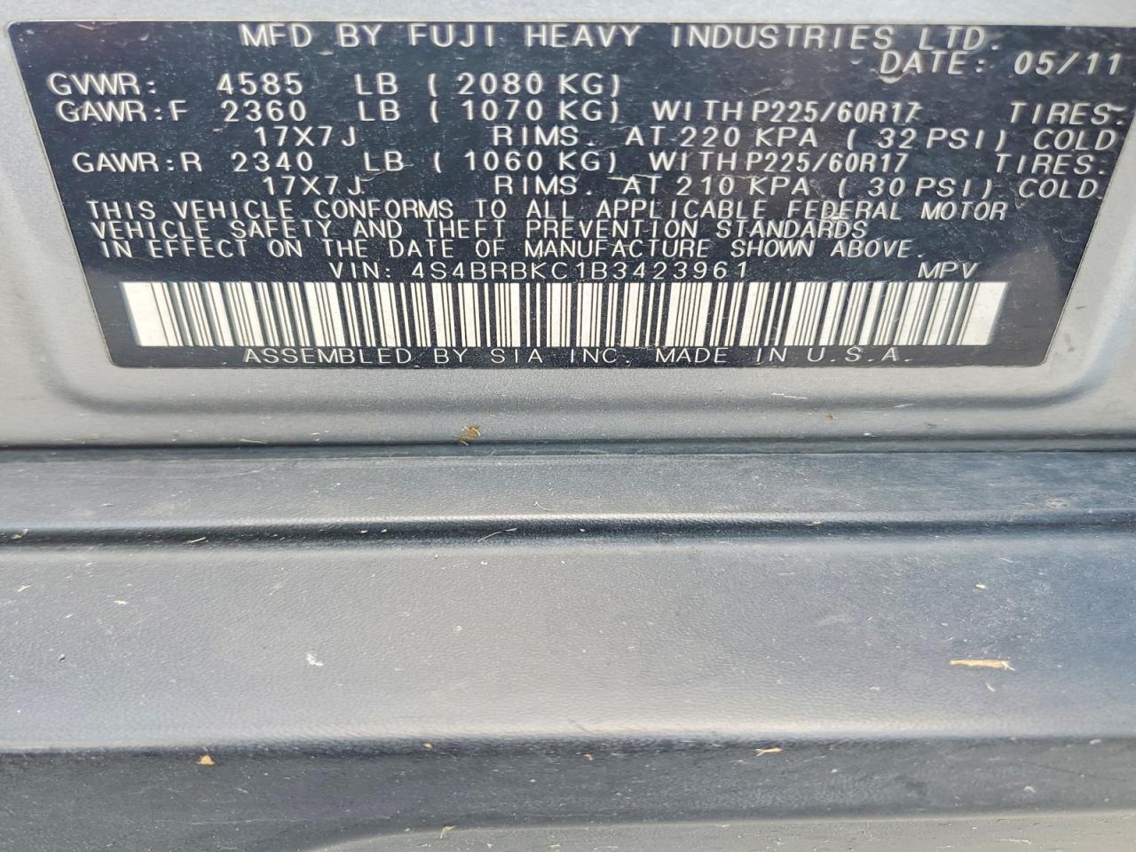 2011 Subaru Outback 2.5i Limited Silver vin: 4S4BRBKC1B3423961