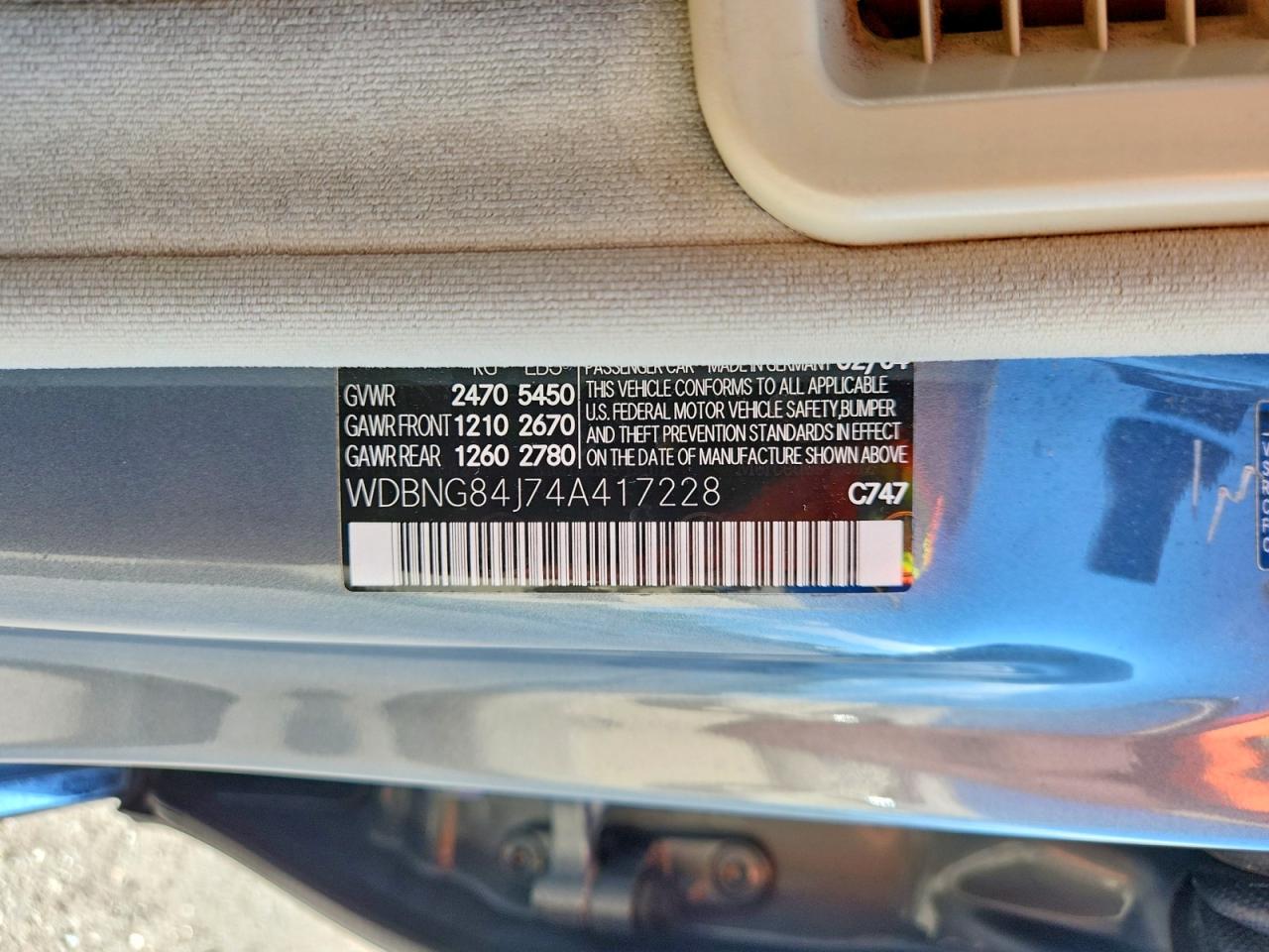 2004 Mercedes-benz S 500 4matic Blue vin: WDBNG84J74A417228