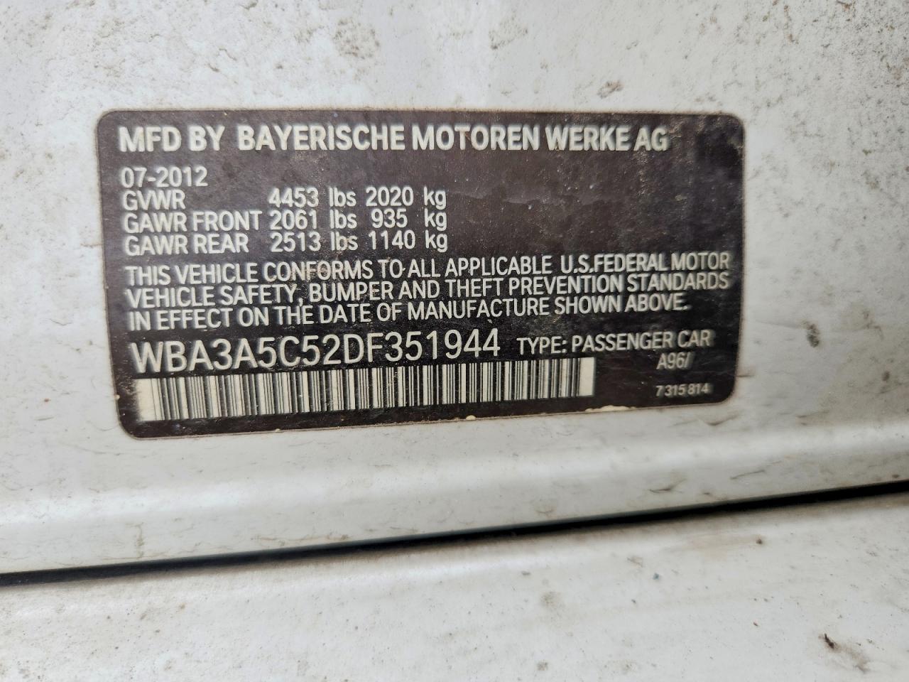 2013 Bmw 328 I White vin: WBA3A5C52DF351944