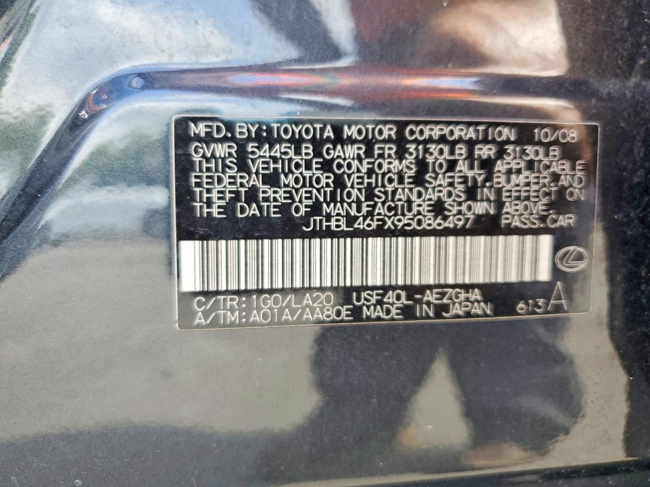 2009 Lexus Ls 460 Charcoal vin: JTHBL46FX95086497