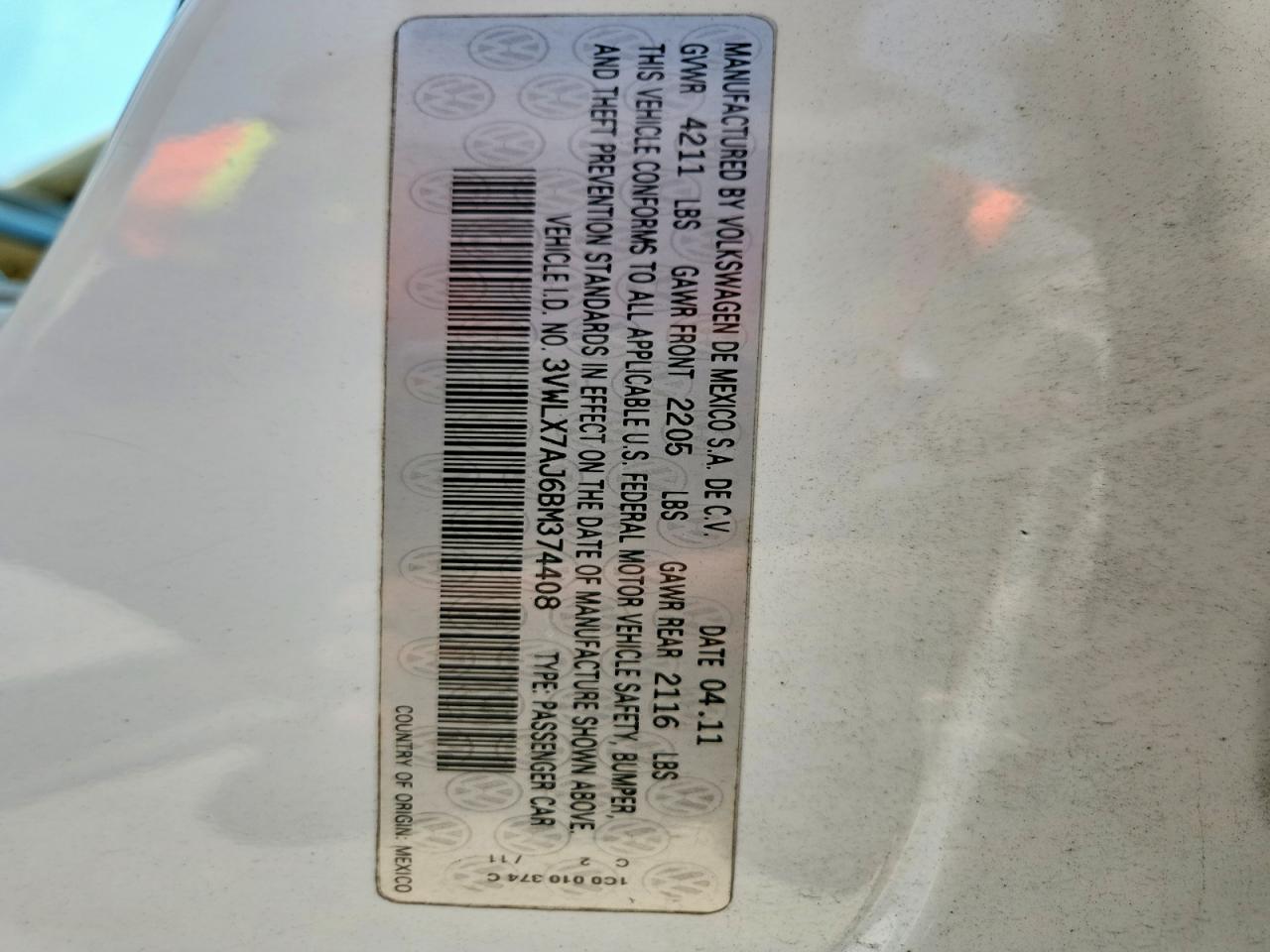 2011 Volkswagen Jetta Sel White vin: 3VWLX7AJ6BM374408