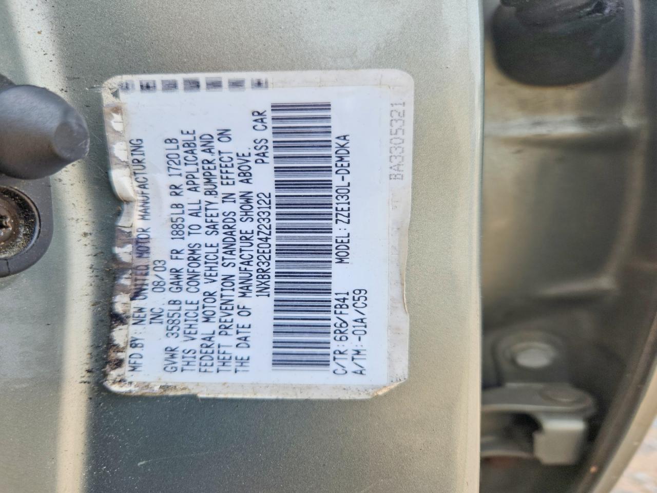 2004 Toyota Corolla Ce Beige vin: 1NXBR32E04Z233122