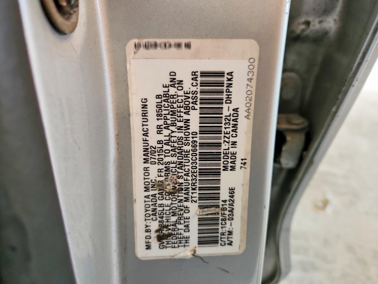 2003 Toyota Matrix Xr Gray vin: 2T1KR32E03C066910