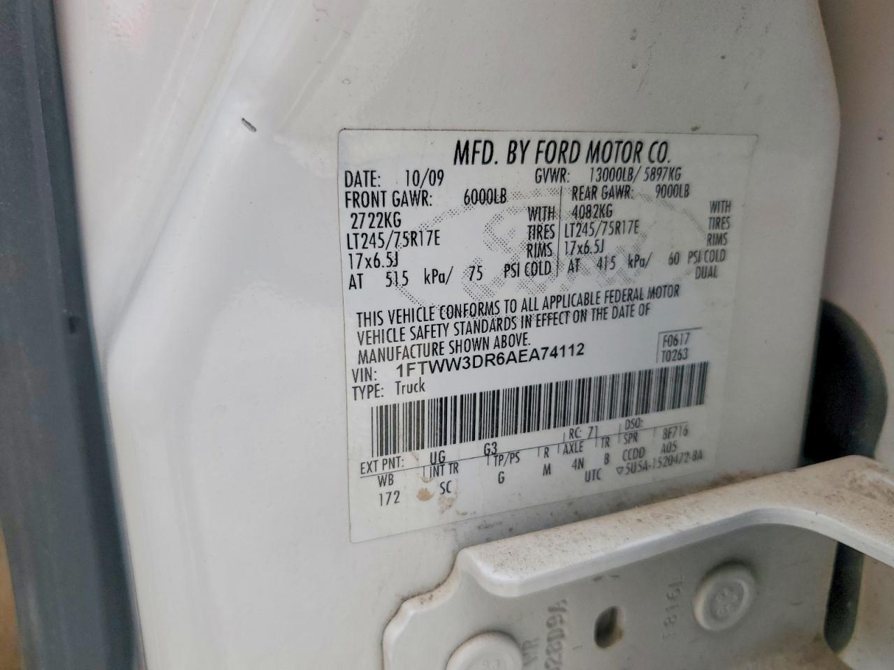 2010 Ford F350 Super Duty White vin: 1FTWW3DR6AEA74112
