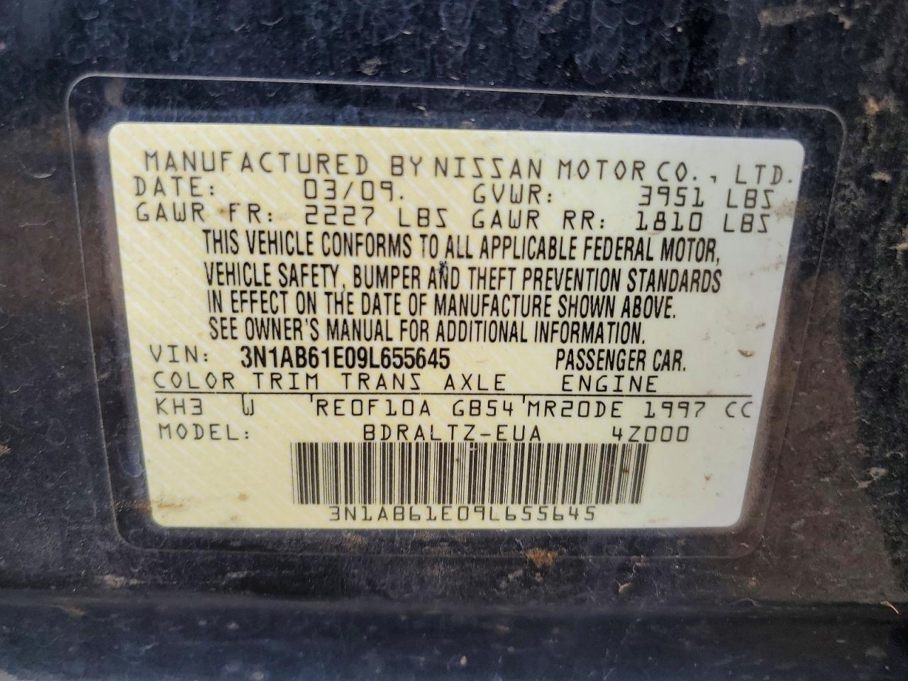 2009 Nissan Sentra 2.0 Black vin: 3N1AB61E09L655645