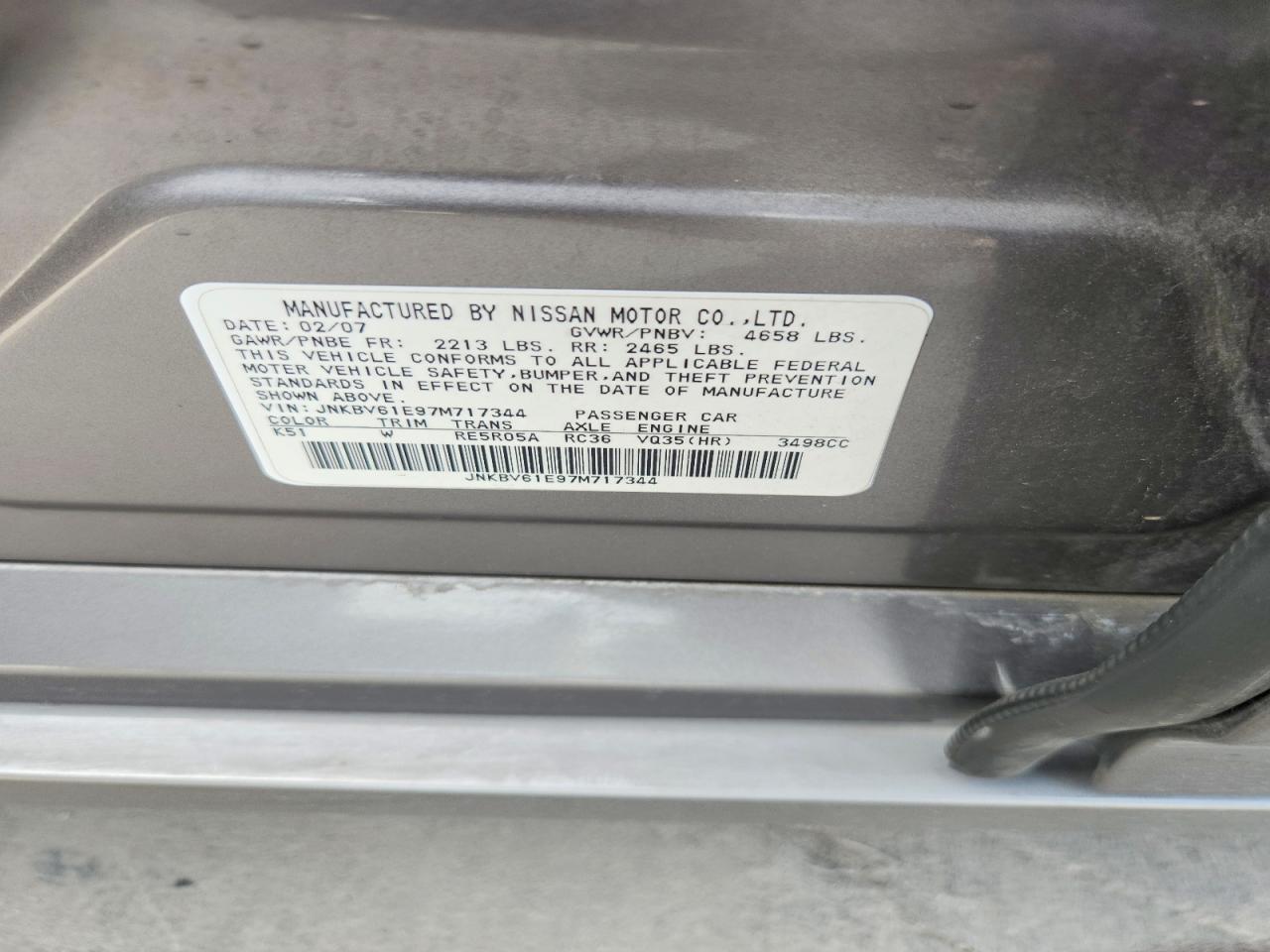 2007 Infiniti G35 Base Gray vin: JNKBV61E97M717344