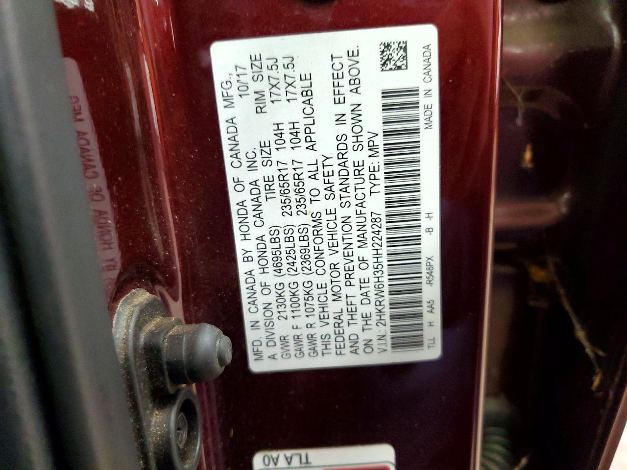2017 Honda Cr-v Lx Burgundy vin: 2HKRW6H35HH224287