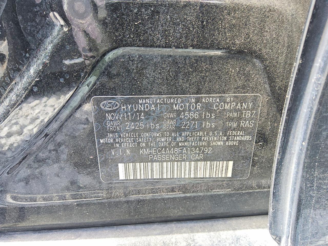 2015 Hyundai Sonata Hybrid Base Black vin: KMHEC4A48FA134792