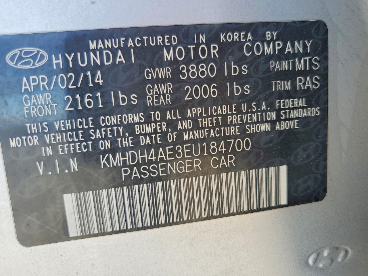 2014 Hyundai Elantra Se Серебряный vin: KMHDH4AE3EU184700