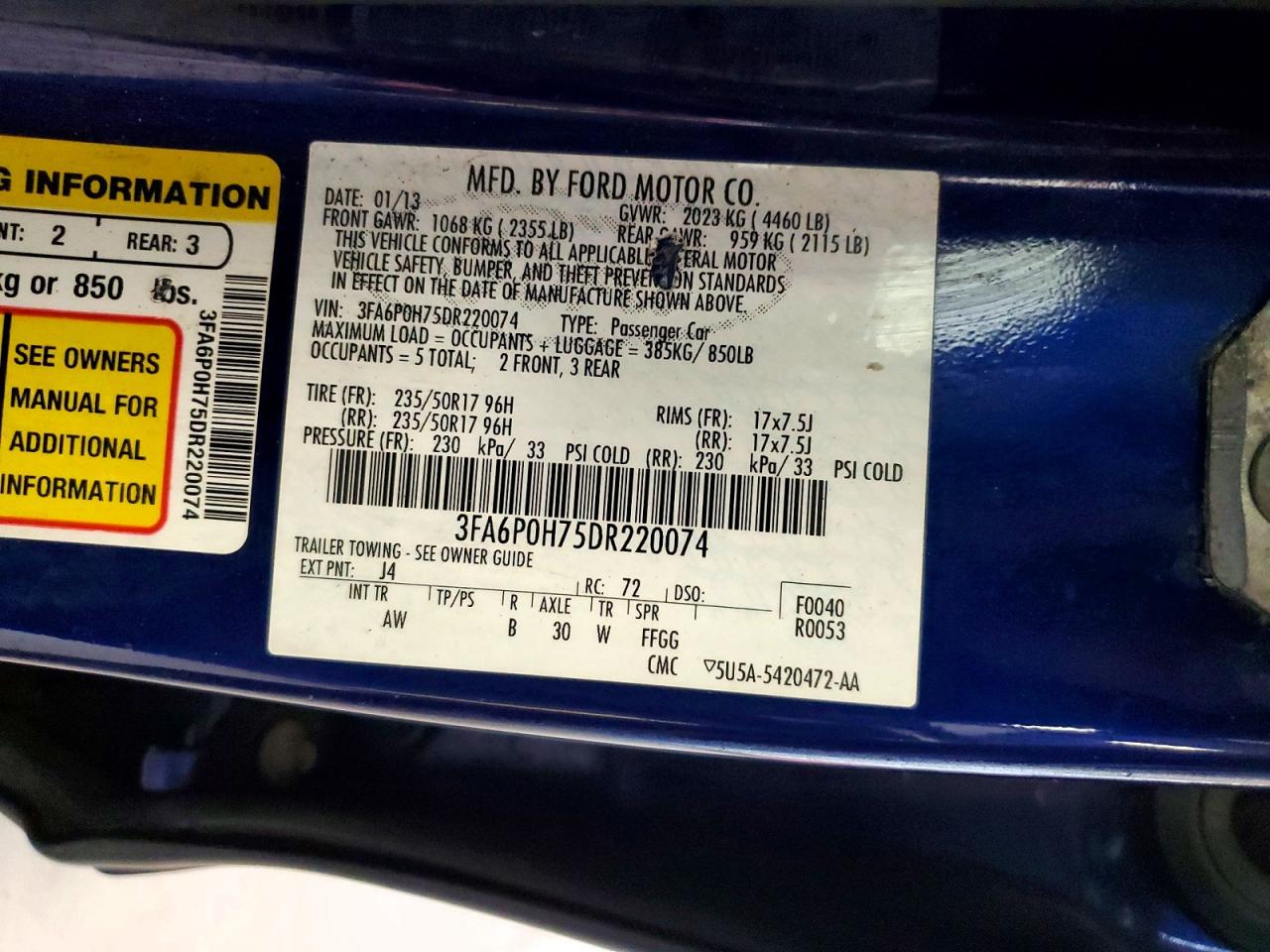 2013 Ford Fusion Se Синий vin: 3FA6P0H75DR220074