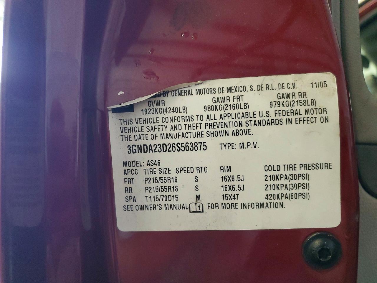 2006 Chevrolet Hhr Lt Burgundy vin: 3GNDA23D26S563875