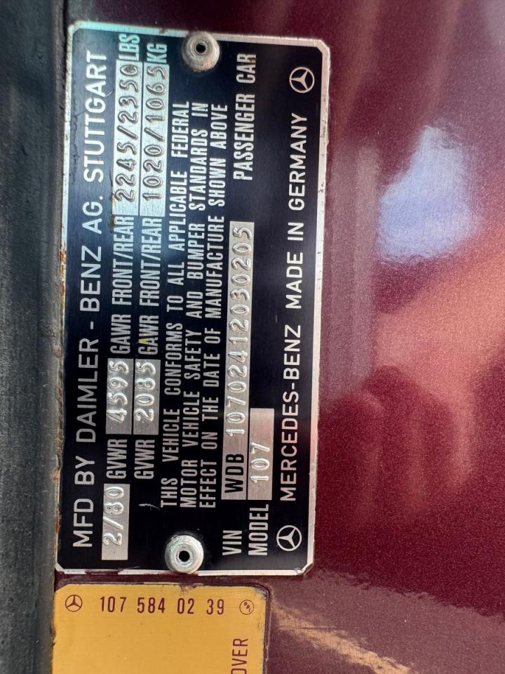 1980 Mercedes-benz 450 Slc Burgundy vin: WDB10702412030205