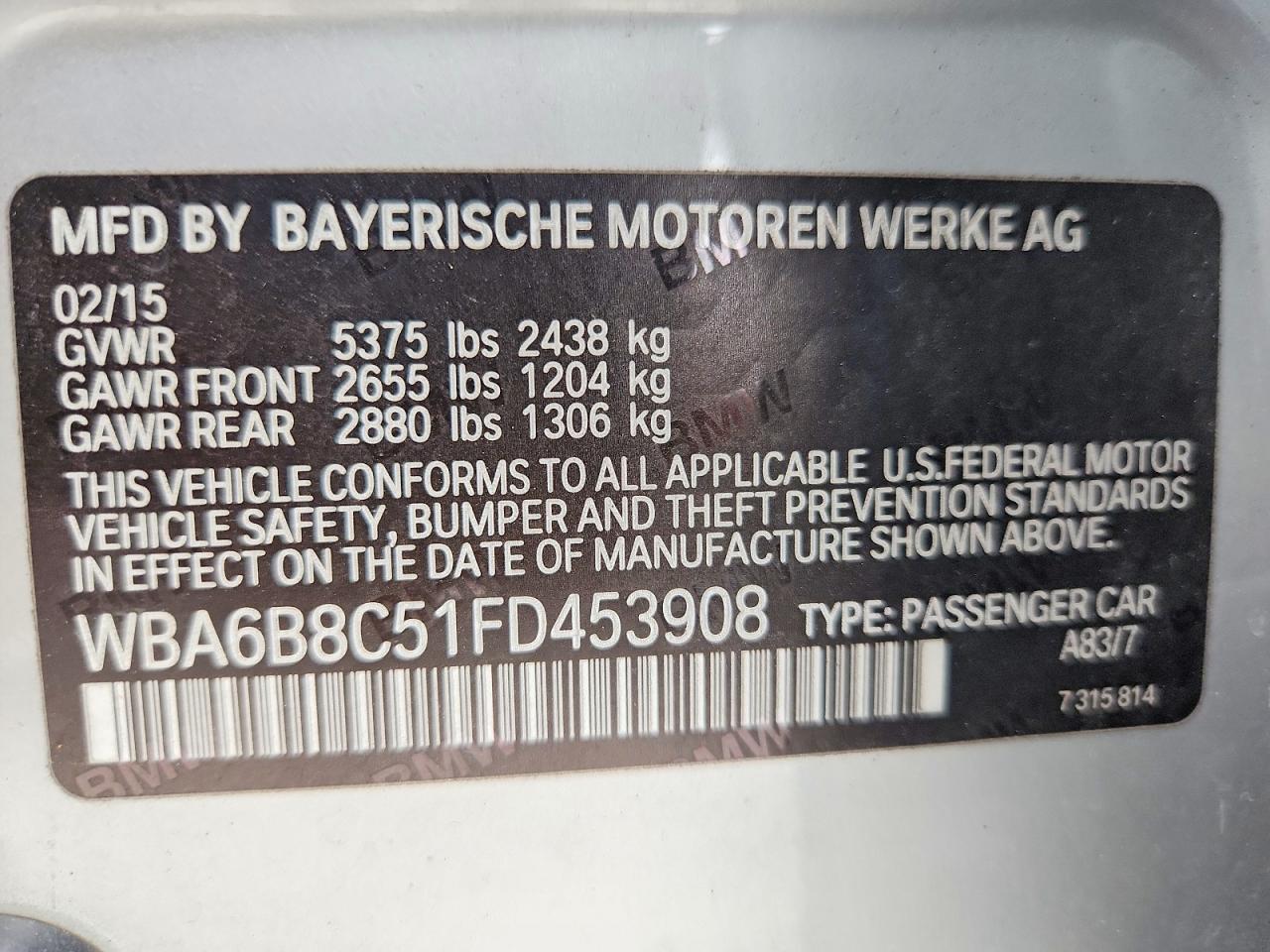 2015 Bmw 640 Xi Gran Coupe Silver vin: WBA6B8C51FD453908