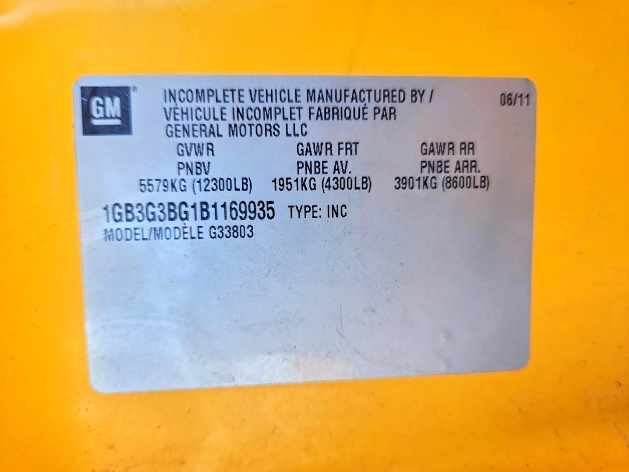 2011 Chev Express Cutaway G3500 Желтый vin: 1GB3G3BG1B1169935