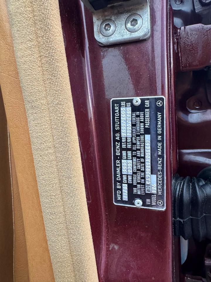 1986 Mercedes-benz 560 560sel Maroon vin: WDBCA3902GA206649