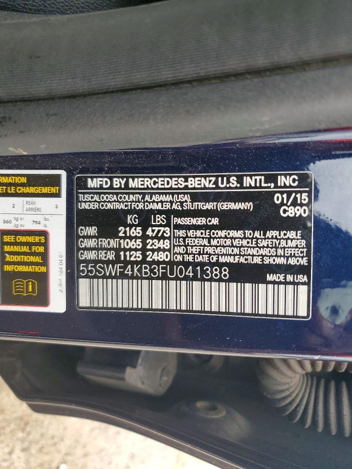 2015 Mercedes-benz C 300 4matic Blue vin: 55SWF4KB3FU041388
