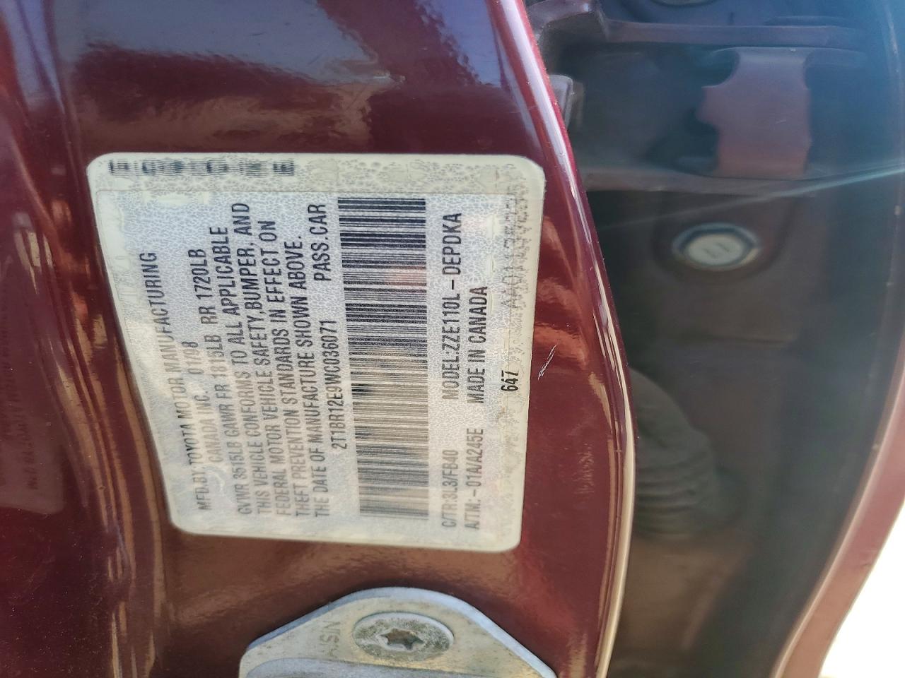 1998 Toyota Corolla Ve Red vin: 2T1BR12E9WC036071