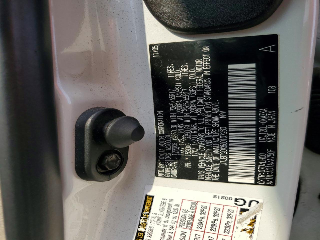 2006 Lexus Gx 470 White vin: JTJBT20X860107280