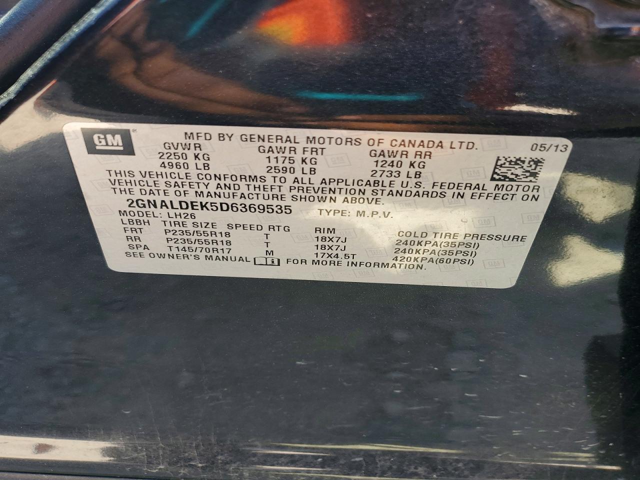 2013 Chevrolet Equinox Lt Угольный vin: 2GNALDEK5D6369535