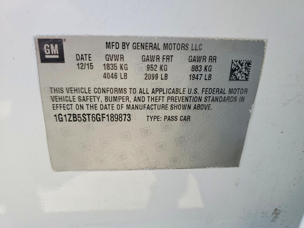 2016 Chevrolet Malibu Ls White vin: 1G1ZB5ST6GF189873