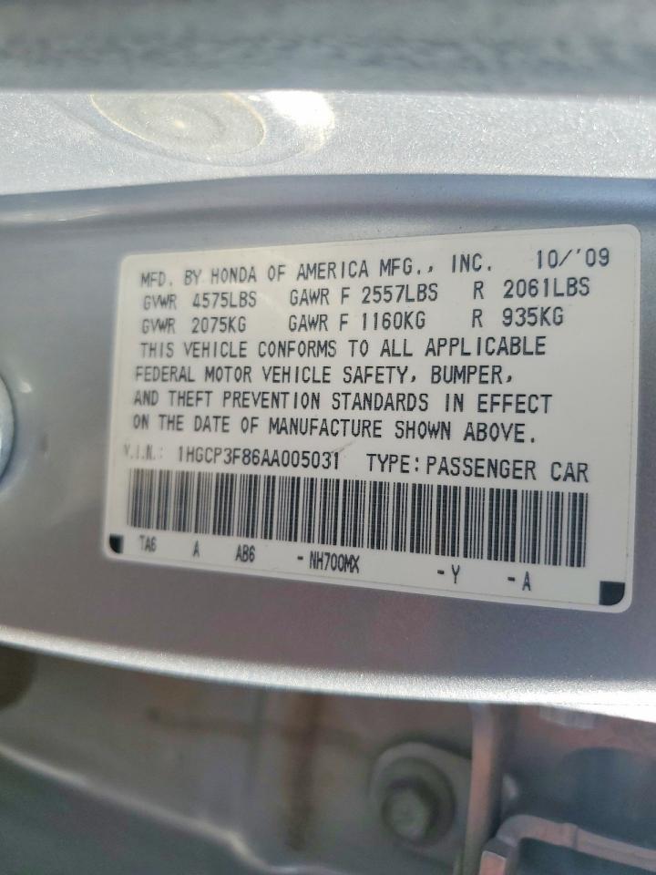 2010 Honda Accord Exl Silver vin: 1HGCP3F86AA005031