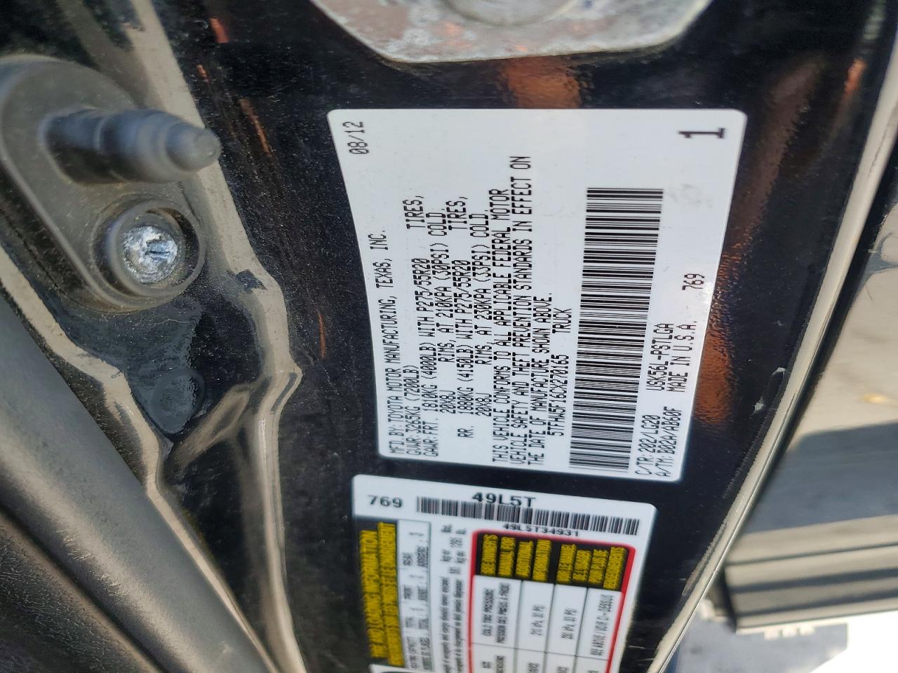 2012 Toyota Tundra Crewmax Limited Черный vin: 5TFHW5F16CX270165