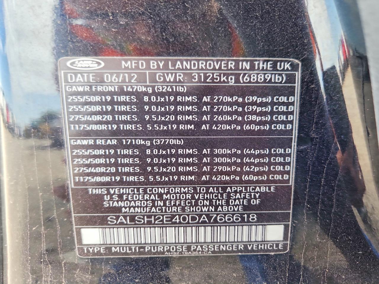 2013 Land Rover Range Rover Sport Sc Black vin: SALSH2E40DA766618