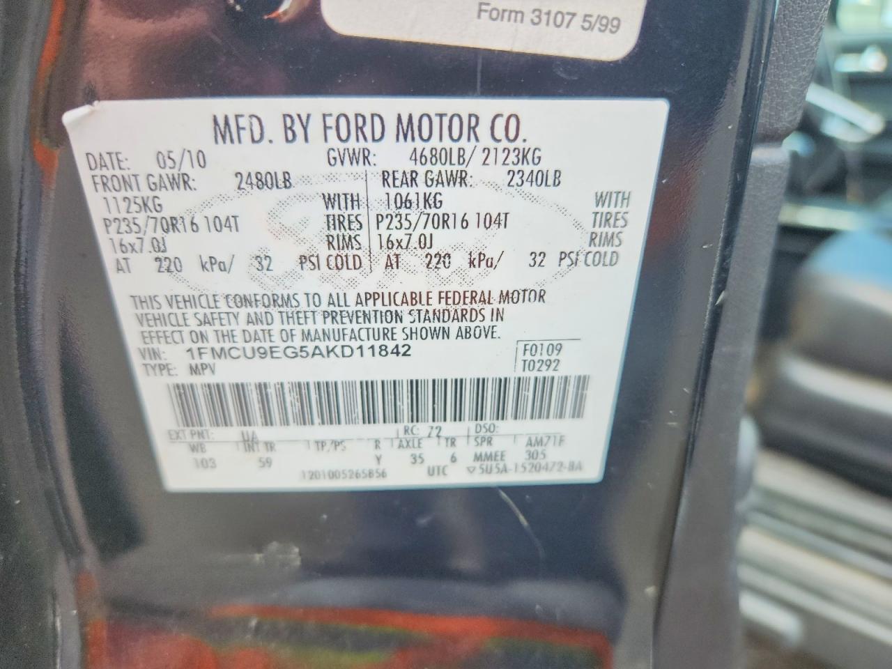 2010 Ford Escape Limited Черный vin: 1FMCU9EG5AKD11842