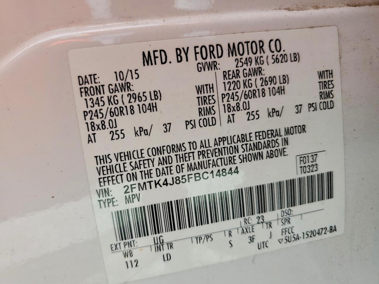 2015 Ford Edge Sel White vin: 2FMTK4J85FBC14844