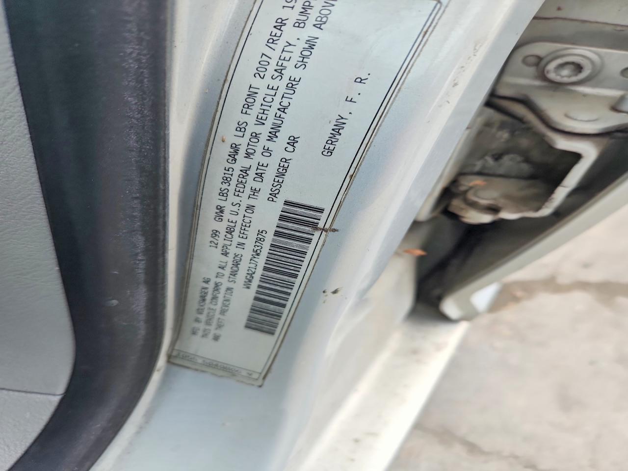 2000 Volkswagen Golf Gls Silver vin: WVWGA21J7YW537875