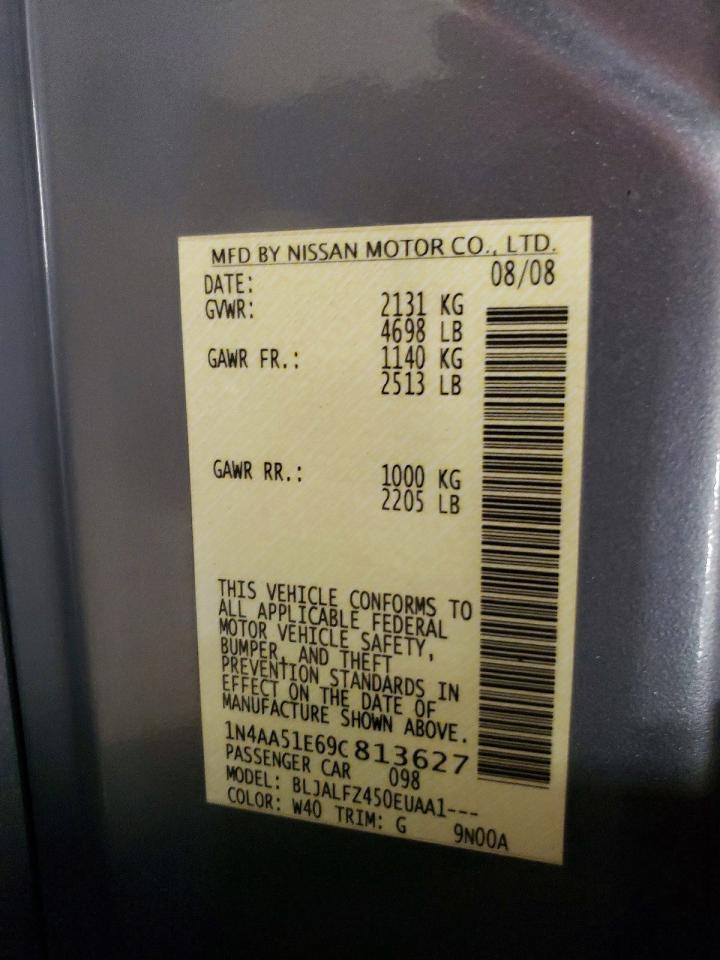 2009 Nissan Maxima 3.5 S Silver vin: 1N4AA51E69C813627