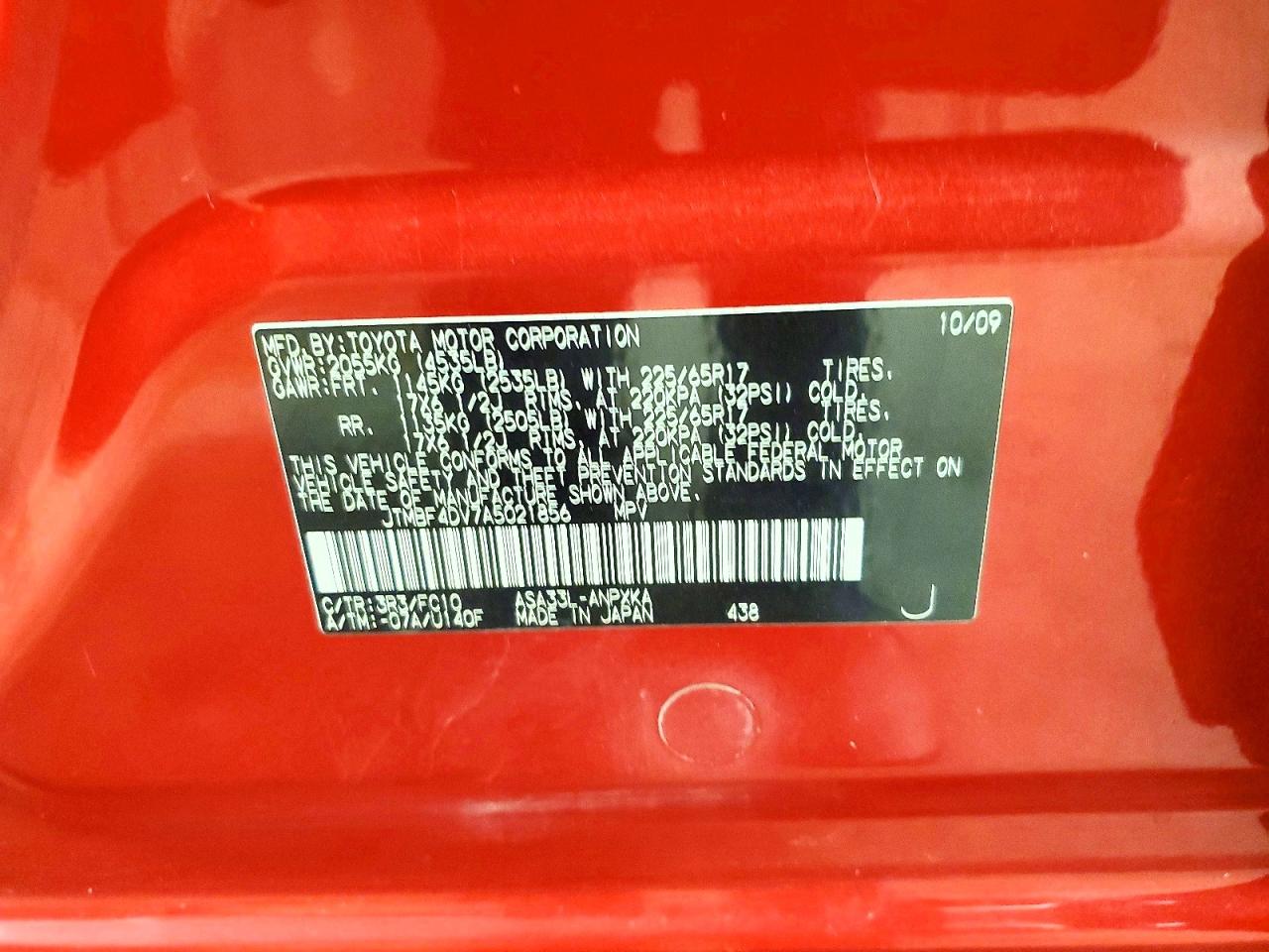 2010 Toyota Rav4 Base Red vin: JTMBF4DV7A5021856