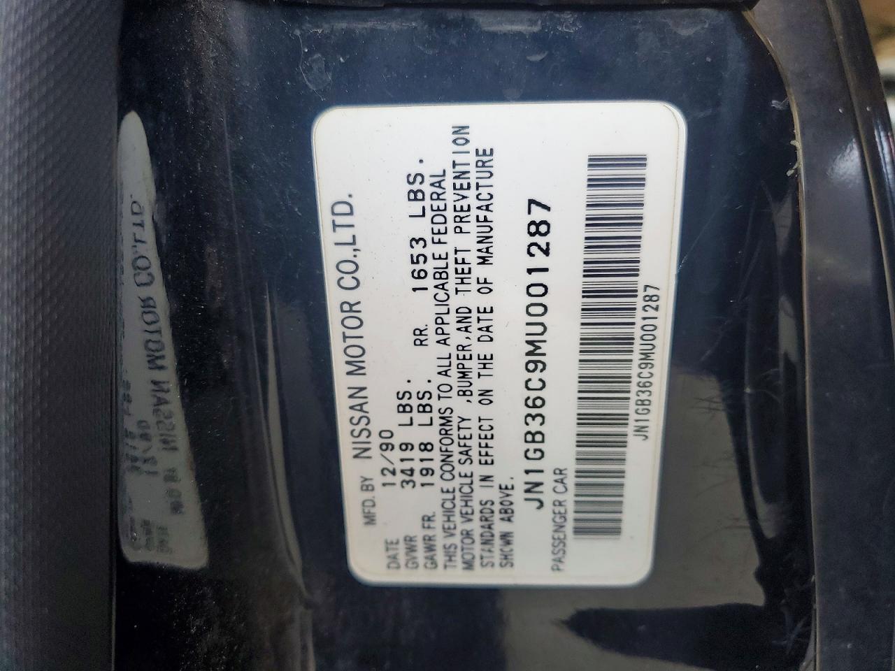 1991 Nissan Nx 2000 Black vin: JN1GB36C9MU001287