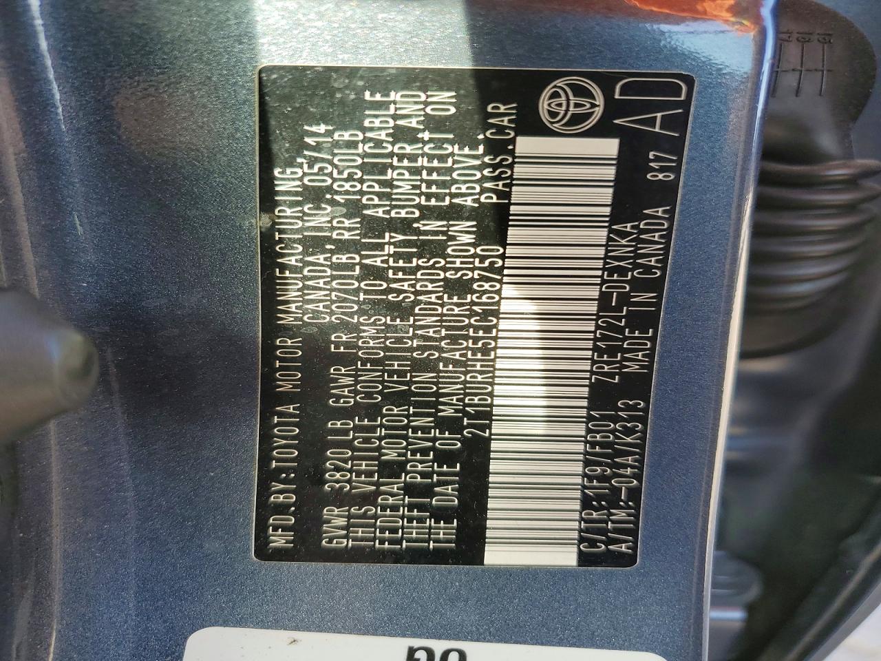 2014 Toyota Corolla Le Blue vin: 2T1BURHE5EC168750